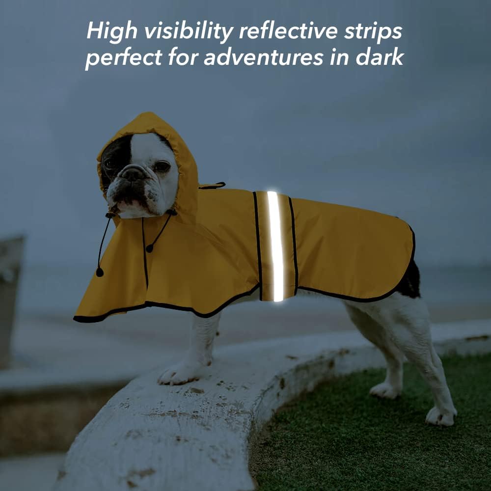 Impermeable reflectante para perros, impermeable ajustable para perros, poncho ligero con capucha para perros pequeños a X grandes (amarillo,
