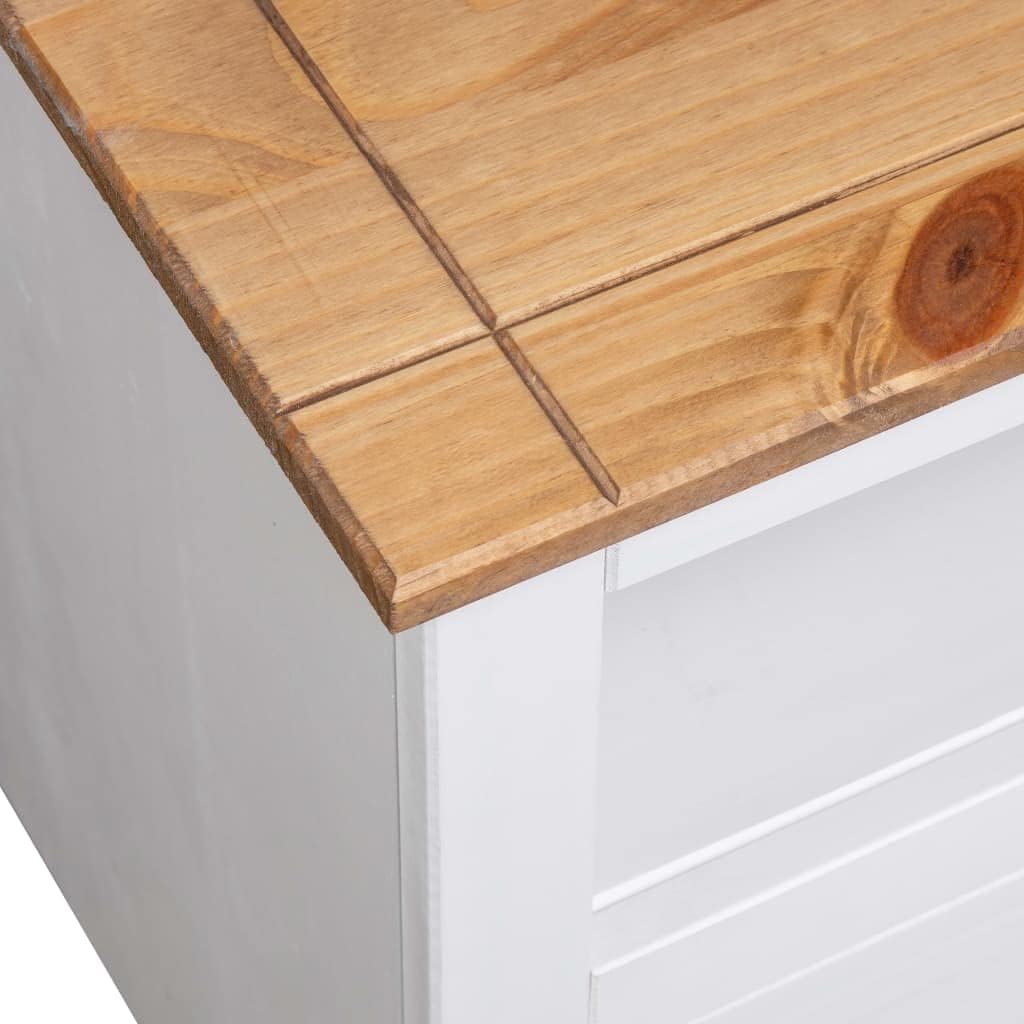 vidaXL Soporte esquinero para TV de madera de pino macizo, estilo escandinavo, color blanco y madera natural, con 2 cajones y compartimento abierto,