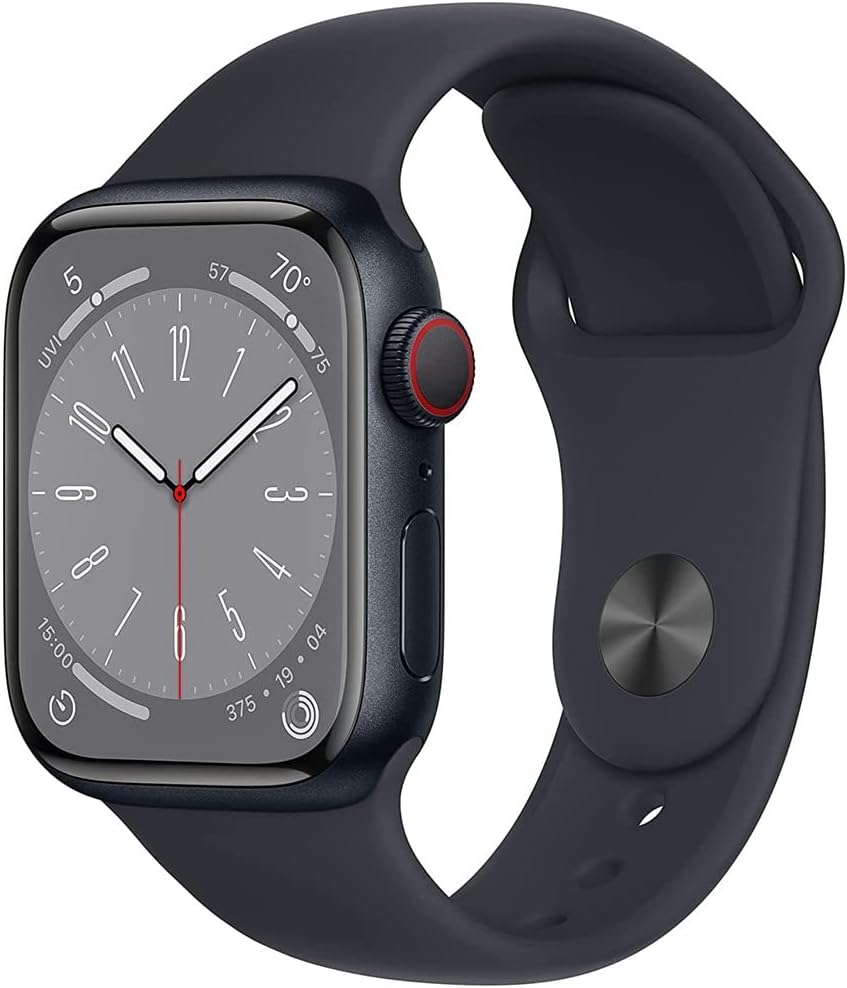 Apple Watch Series 8 – Reloj inteligente con caja de aluminio de color negro (Midnight) y correa deportiva de color negro (Midnight), SM (renovado)