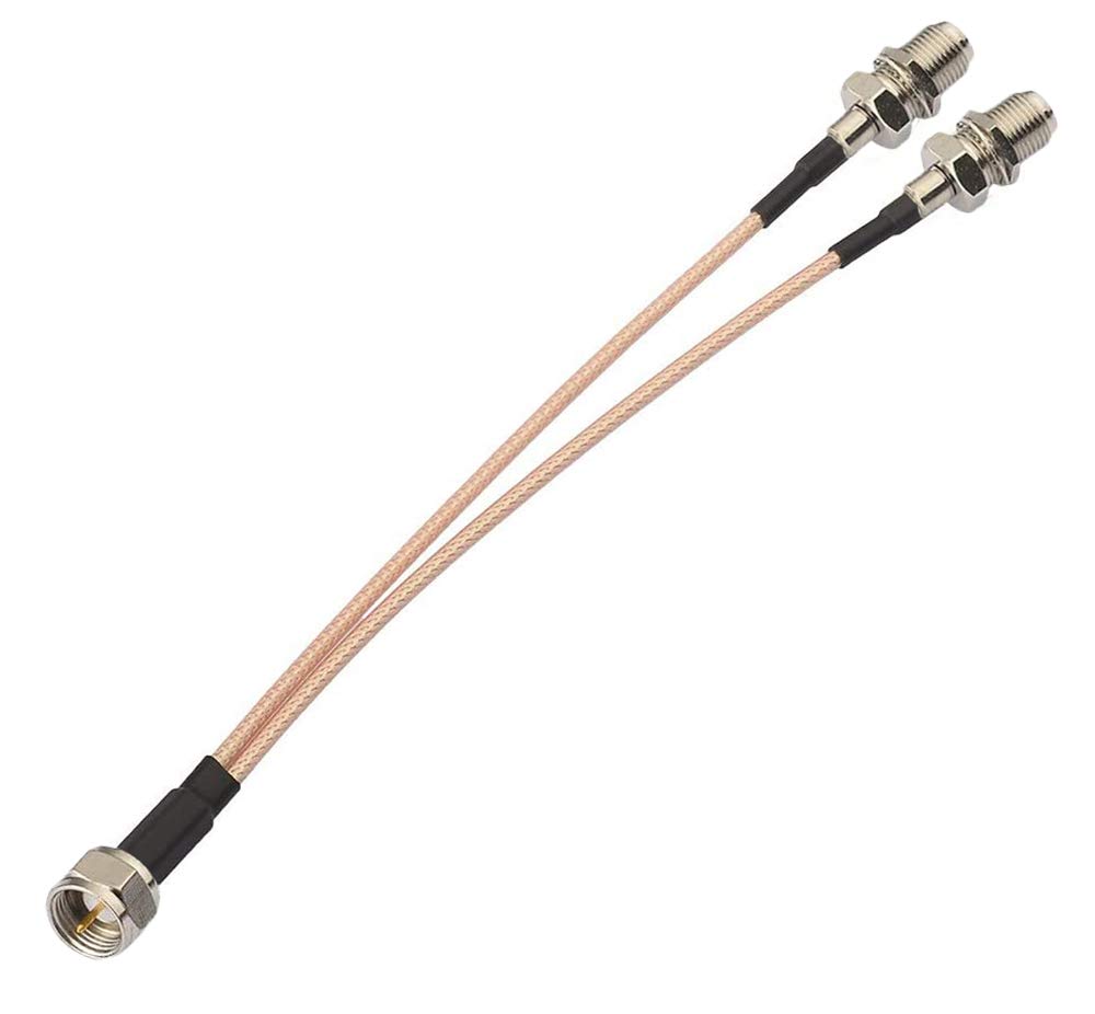 F Type Coax Cable Splitter F Male to F Dual Female Cable 75Ohm for Cable Connection, TV, Satellite Receiver (15CM6 inch)