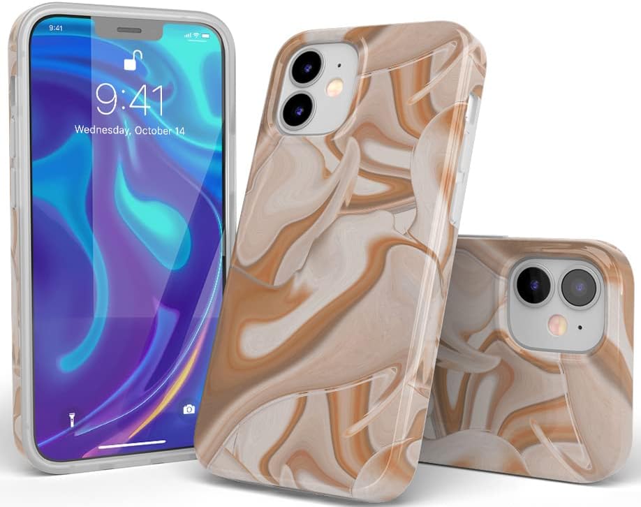 Casely Funda compatible con iPhone 12 Mini  Caramelo Delight  Funda con diseño de remolinos de mármol