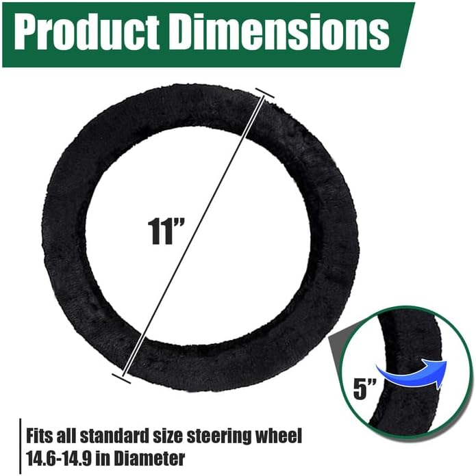 Zone Tech – Funda para volante de piel de oveja negra y almohadilla para cinturón de seguridad, funda elástica para volante de piel de oveja, color