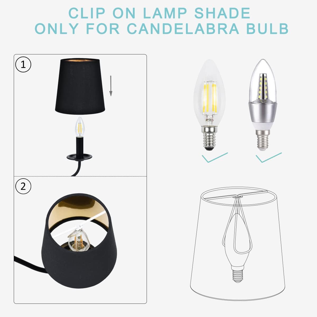 LAMPWELL TELA – Juego de 6 pantallas de lámpara de araña con clip, barril pequeño, 5.2 x 4 x 5.2 pulgadas de alto, tela negra con forro de plástico