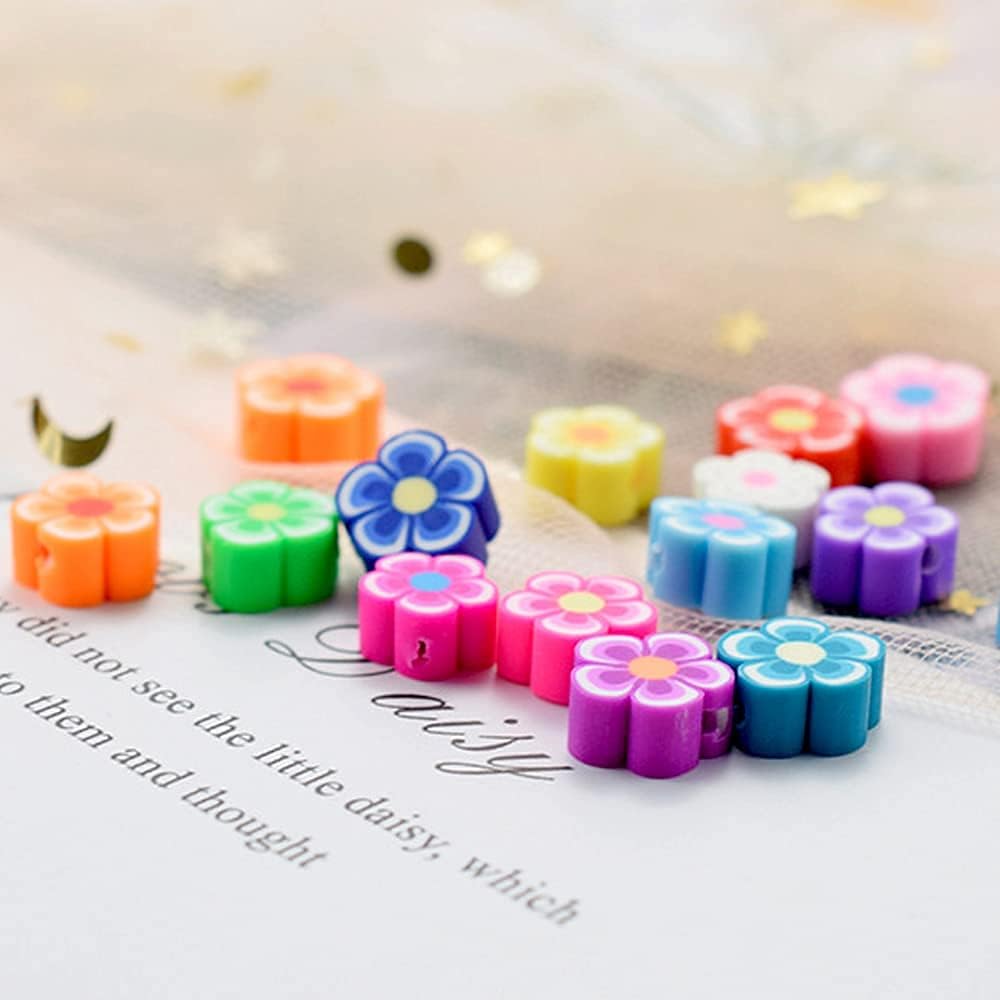 LiQunSweet 100 cuentas de color mixto hechas a mano de arcilla polimérica flor de ciruelo para bricolaje, joyas, collares, pulseras, aretes,