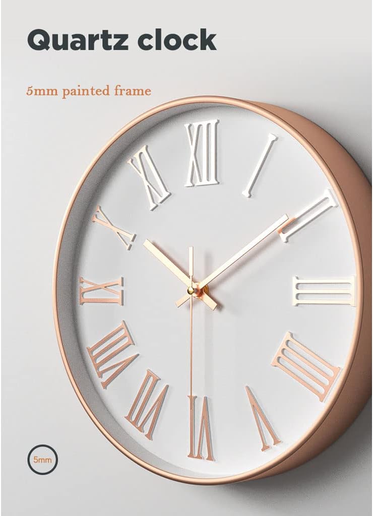 ZAJ Reloj de Pared – Reloj de pared de 12 pulgadas sin tictac, silencioso, redondo, moderno, simple reloj de pared con números romanos grandes y