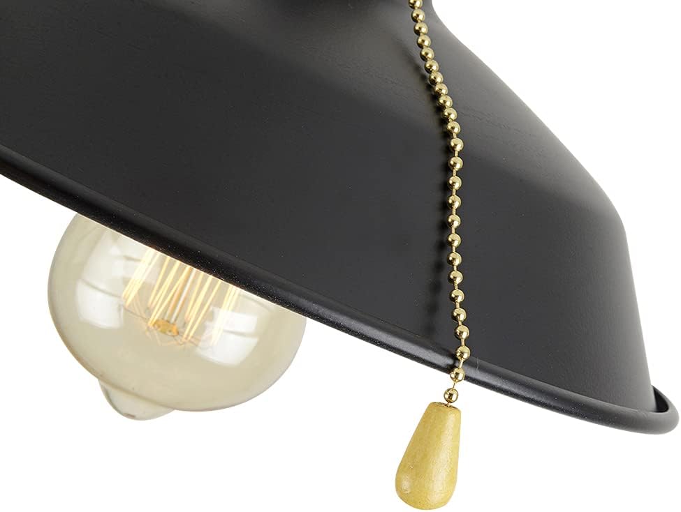 Lámpara colgante con interruptor de cadena, lámpara de techo industrial, altura ajustable de metal, E26, para isla de cocina, sótano, garaje (negro)