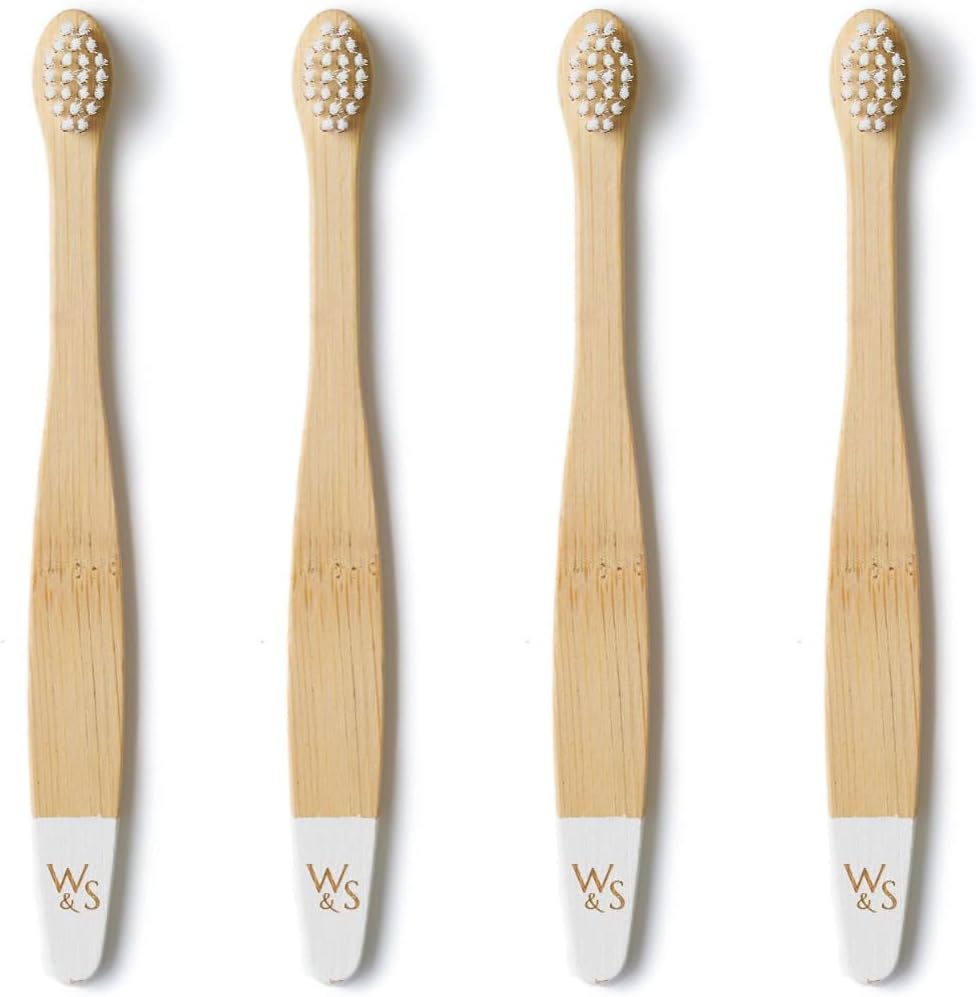 Wild & Stone Cepillos de dientes orgánicos de bambú para bebés, paquete de 4, cerdas suaves, mango 100% compostable, sin BPA, cepillos de dientes