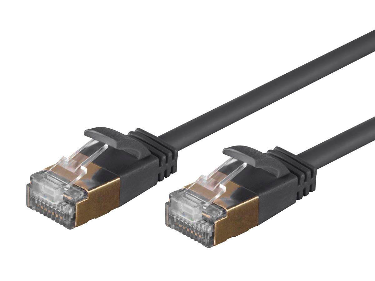 Monoprice SlimRun – Cable de conexión Ethernet Cat6A, cable de Internet de red, RJ45, trenzado, STP, cable de cobre puro, 36 AWG, 7 pies, color negro