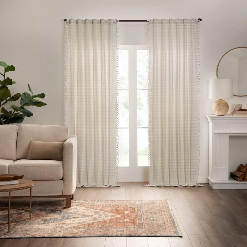 Mercantile Amari – Cortina de ventana con bolsillo para cortinero y filtro de luz a rayas para sala de estar (1 panel), 50 x 63 pulgadas, color azul