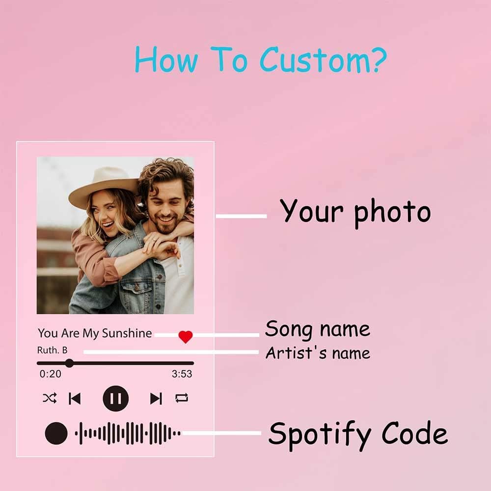 Soporte de acrílico personalizado de Spotify Music Custom Lovers Women Photo Prints Canción Cantante Nombre Fecha Álbum Cubierta Placa Regalo de