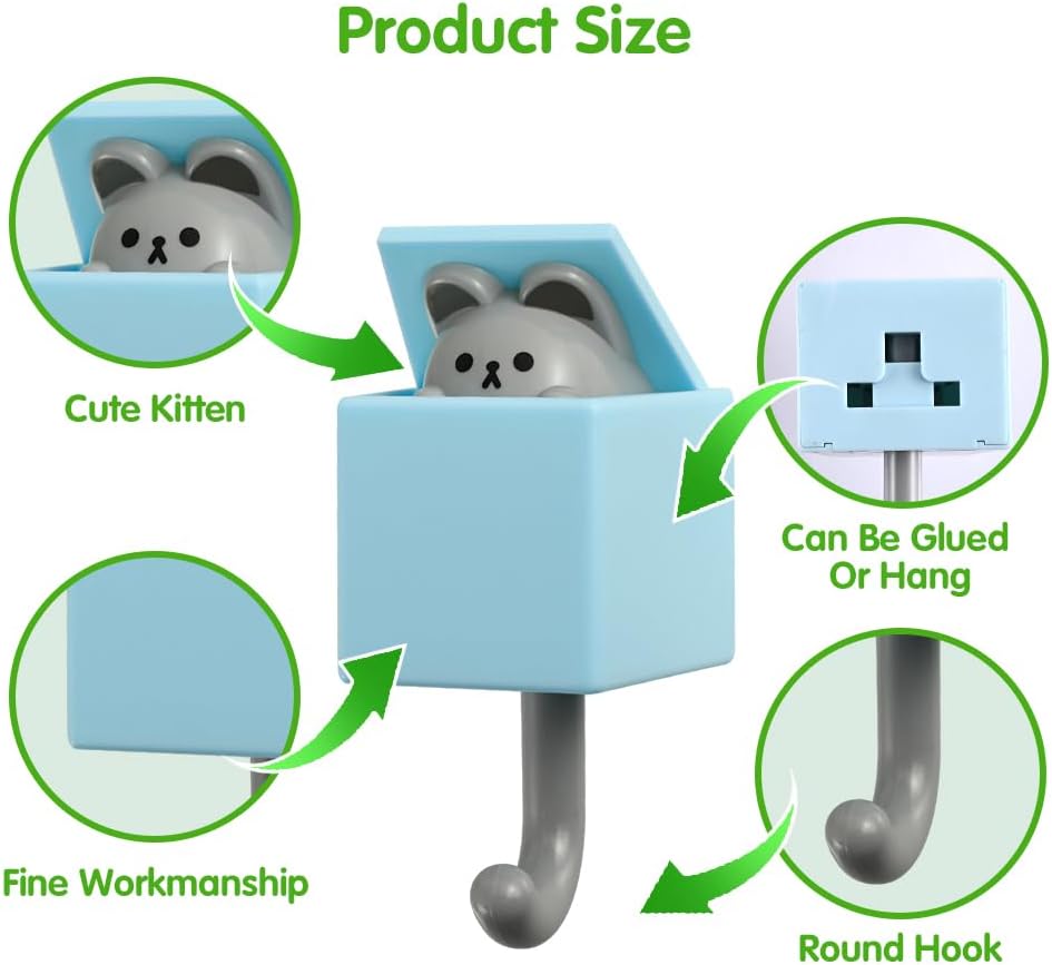 SEILETOO Ganchos creativos para llaves de gato, ganchos de pared de plástico para mascotas, ganchos para llaves de gato para colgar llaves, bolsos,