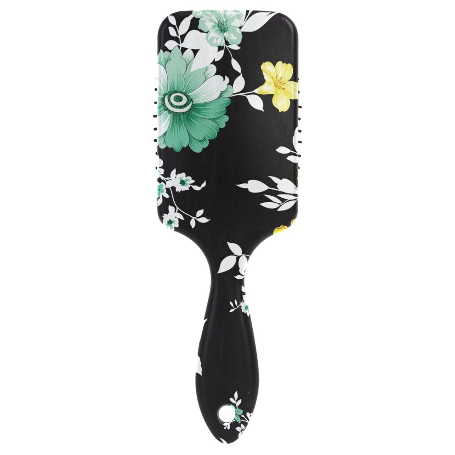 Cepillo de pelo desenredante con diseño de flores en negro para niñas y mujeres, peine con cojín de aire, cepillo húmedo y seco, cepillo húmedo