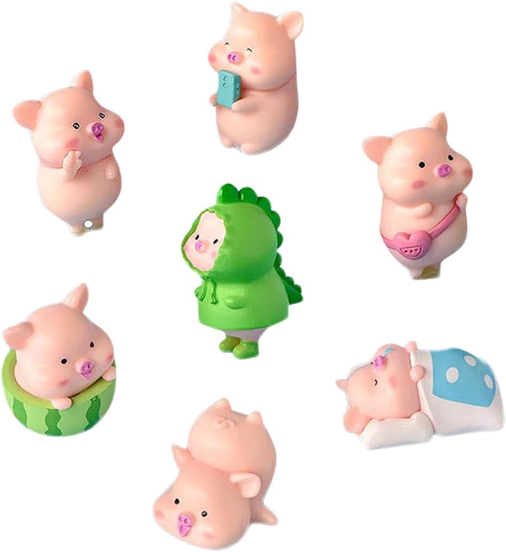 GANAZONO 7 piezas de adornos decorativos de cerdo mini animales sandía decoración pastel decoración Pascua fiesta bolsa relleno miniatura paisaje