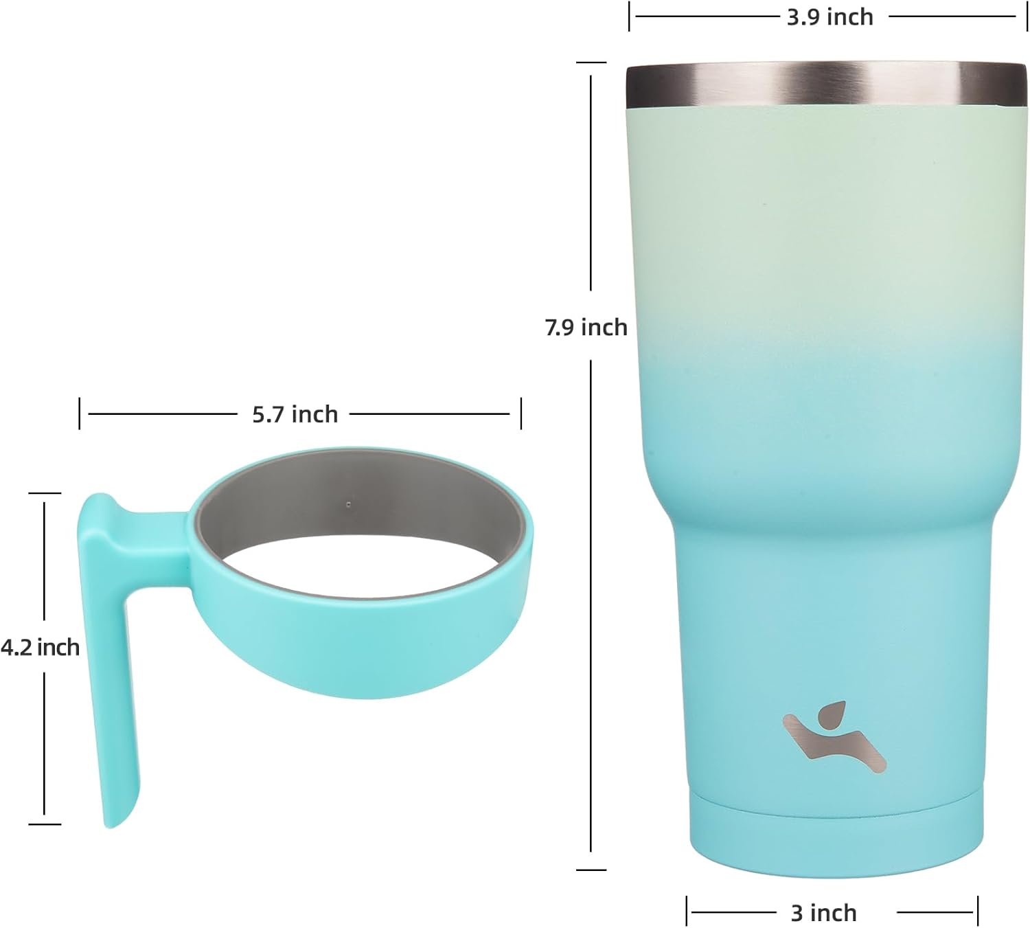 Vaso de 30 onzas con asa y 2 pajillas, 2 tapas, botella de agua aislada de acero inoxidable al vacío, taza reutilizable para viaje, menta