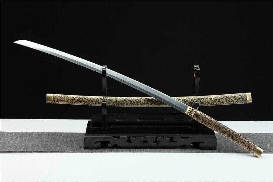 Zhmyyxgs Japanese Sword Samurai Katana Sharp Clay Tempered Folded Damascus Steel Blade