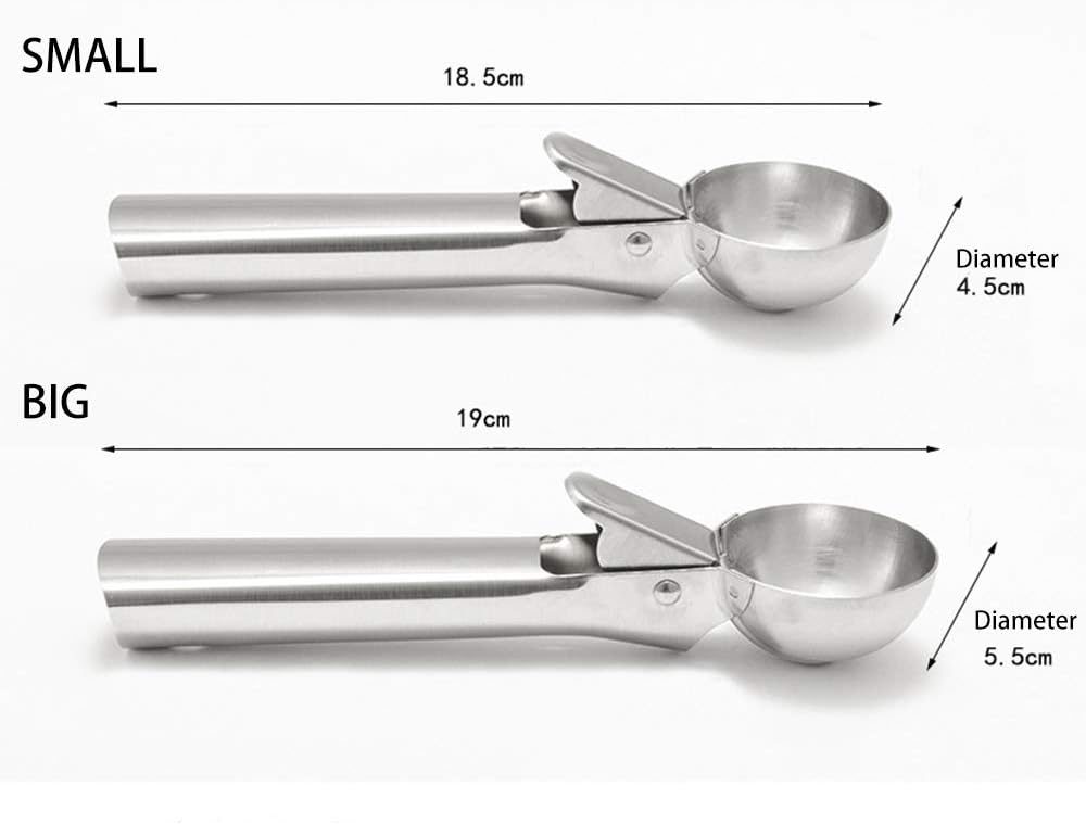 Juego de 2 cucharadas de helado con gatillo de acero inoxidable multifunción para helado y fruta