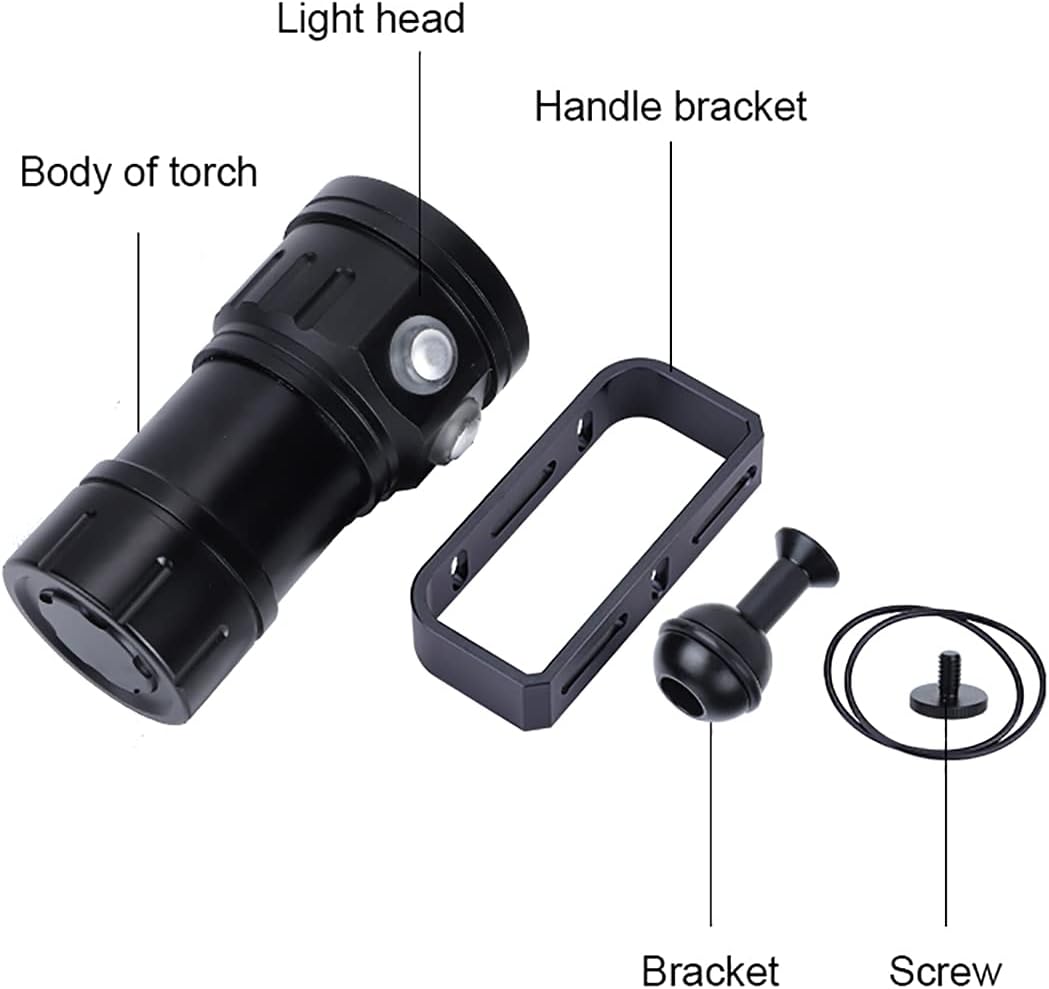 Linterna de buceo, luz de buceo, 180W 18000 lúmenes IPX8 Equipo de buceo impermeable, 984.3 ft a 1,640.4 ft de luz de buceo con 3 luces y 7 modos,