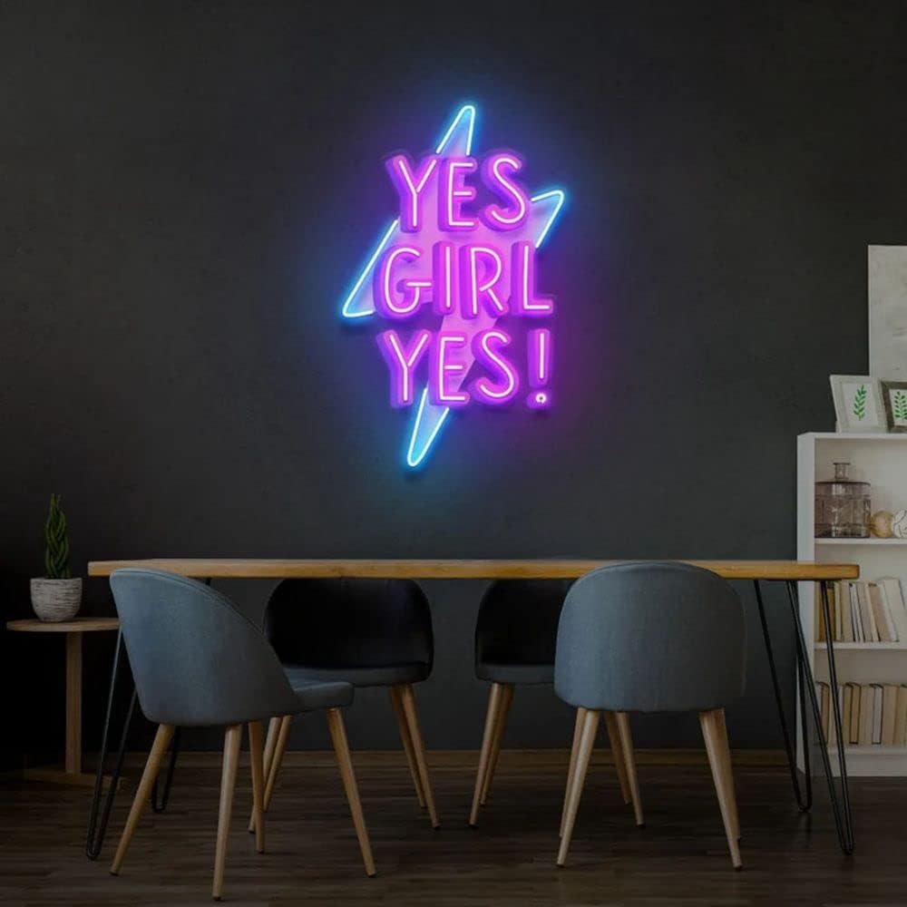 AMANYMXOK Letrero de neón con texto en inglés “Yes Girl” para decoración de pared, hecho a mano, con luz LED, regalo de cumpleaños, para dormitorio,