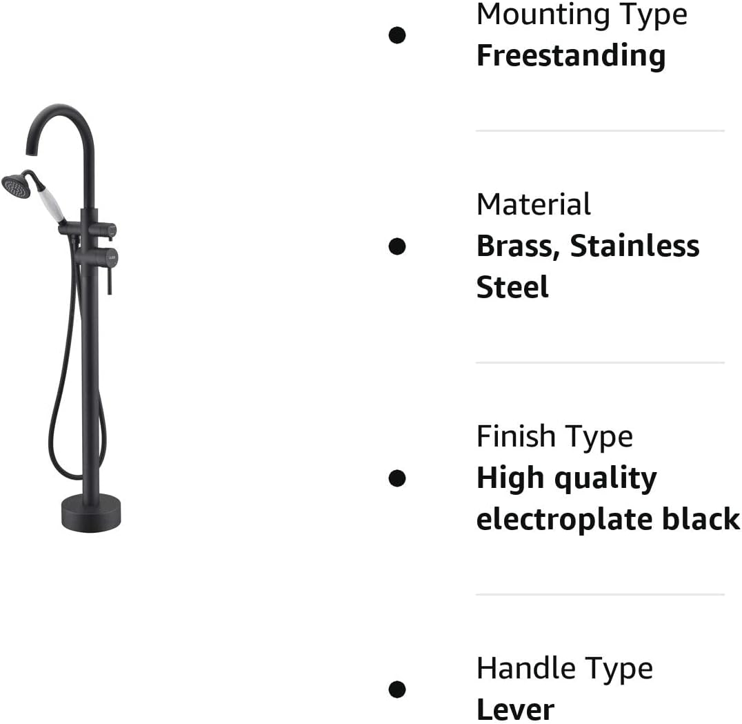 Grifo de bañera independiente Llenador de bañera Negro Alto caudal 11.9GAL Llenadores de grifos montados en el piso con montaje de ducha de mano LLGG