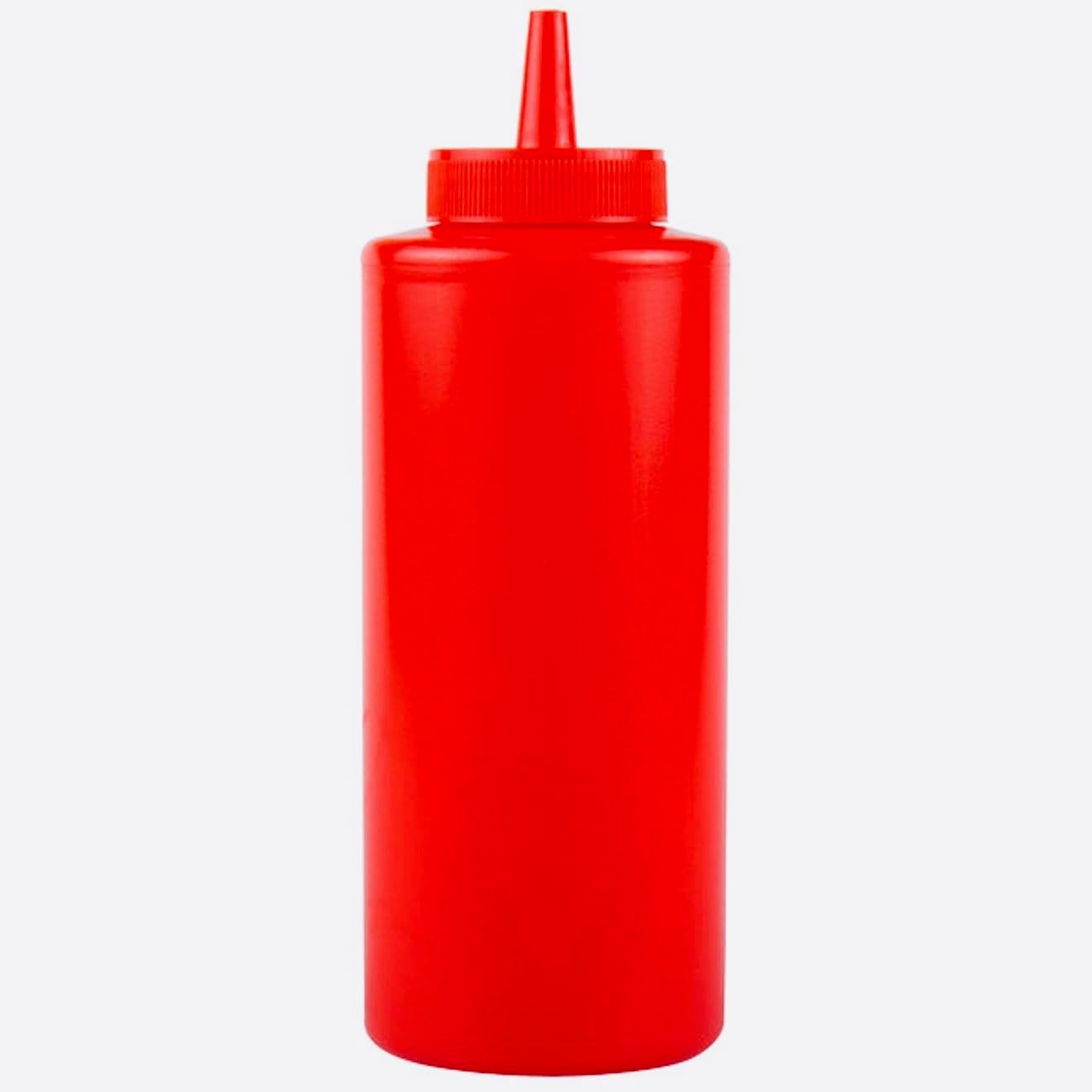 Tezzorio Botella de plástico rojo de alto rendimiento de 12 onzas  Dispensador cómodo y versátil sin derrames, botella de aderezo sin BPA para
