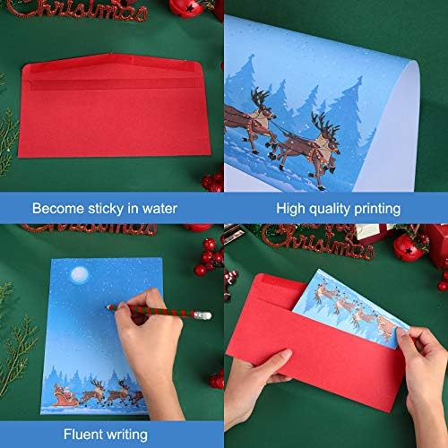 100 sobres de Navidad #10 con papel de carta, autoadhesivos, sobres de cartas, trineo de renos, membrete de Papá Noel, para letras festivas,
