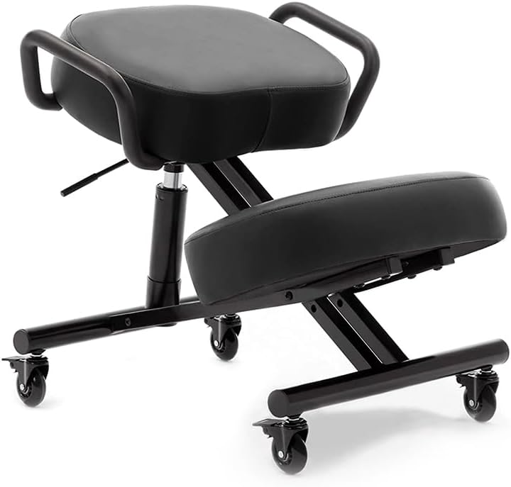 Silla ergonómica 512 AKONI, taburete ajustable para el hogar y la oficina, mejora tu postura, cojines gruesos y cómodos, ruedas de bloqueo (negro,