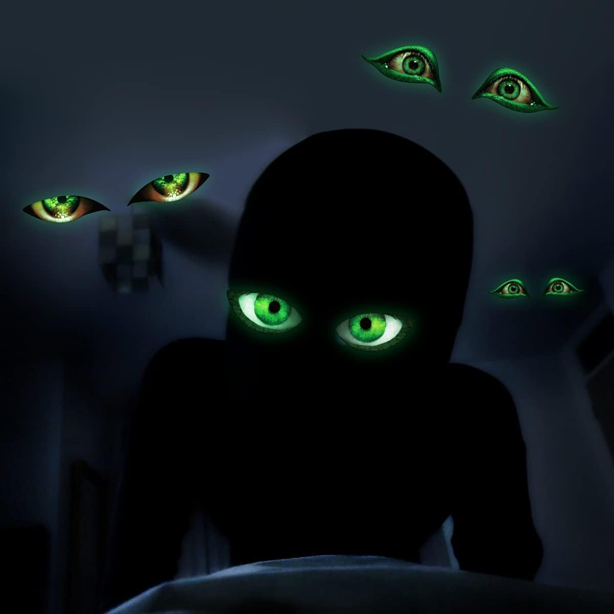 MESU Calcomanías de pared de Halloween que brillan en la oscuridad, calcomanías luminosas de mal de ojo, decoración de techo para habitación de
