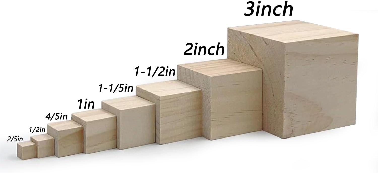 Bloques de madera para manualidades, cubos de madera sin terminar, bloques de madera natural de 0.8 in, paquete de 80 bloques cuadrados de madera,