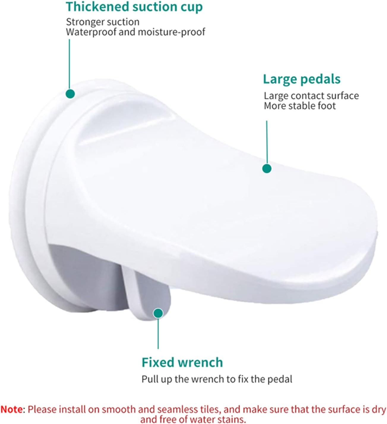Reposapiés de ducha, soporte de succión para piernas, reposapiés de plástico antideslizante para ducha para el hogar, hotel, baño, color blanco