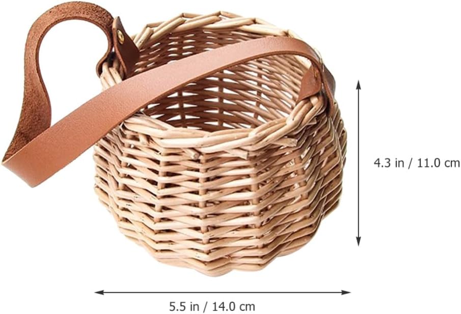 Cestas tejidas de mimbre con mango de cuero, cestas de flores para niñas, cesta de almacenamiento de dulces para boda, fiesta, decoración del hogar