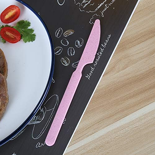 SUNNYHILL – Juego de 4 cubiertos de paja de trigo saludable y ecológico, utensilios portátiles biodegradables, palillos, tenedores, cuchillos,