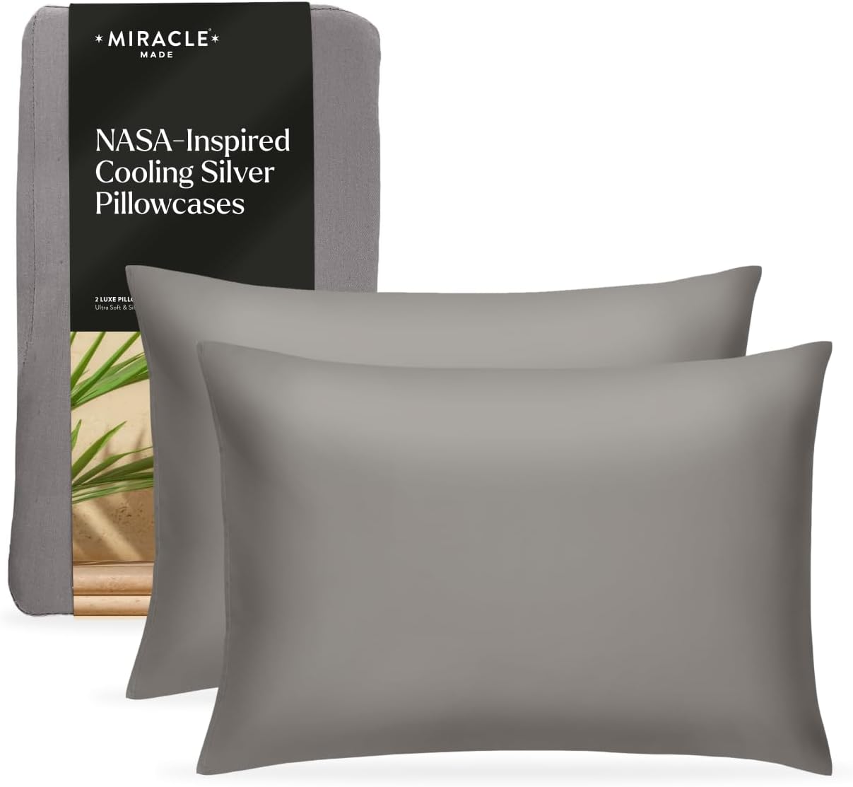 Miracle Made Luxe – Fundas de almohada termorreguladoras, paquete de 2 unidades, color piedra, KingCalil King, Miracle Clean & Cool, tela de lyocell