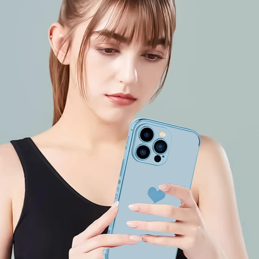 KANGHAR Funda para iPhone 13 Pro Max para mujeres y niñas, borde chapado en forma de corazón de amor, suave TPU con 4 esquinas, protección a prueba