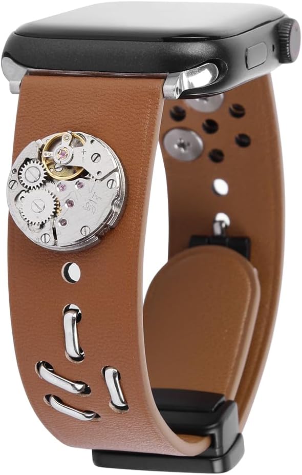 Steampunk – Correa de cuero vintage compatible con Apple Watch de 1.772 in 1.732 in 1.654 in 1.614 in 1.575 in 1.496 in 1.929 in, iWatch Series