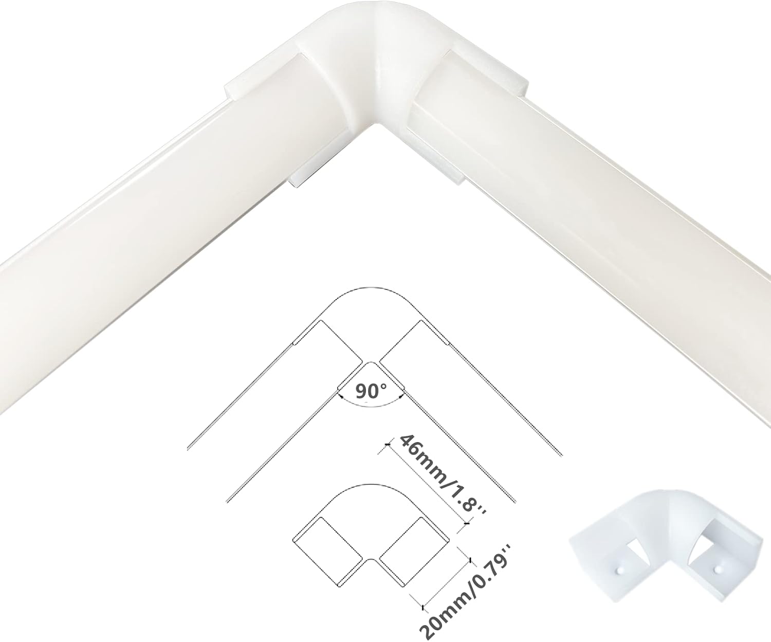 Paquete de 8 tiras LED en forma de V de 0.630 in de ancho con conector blanco de 90 grados, kit de esquina de perfil de cubierta curvada de 45