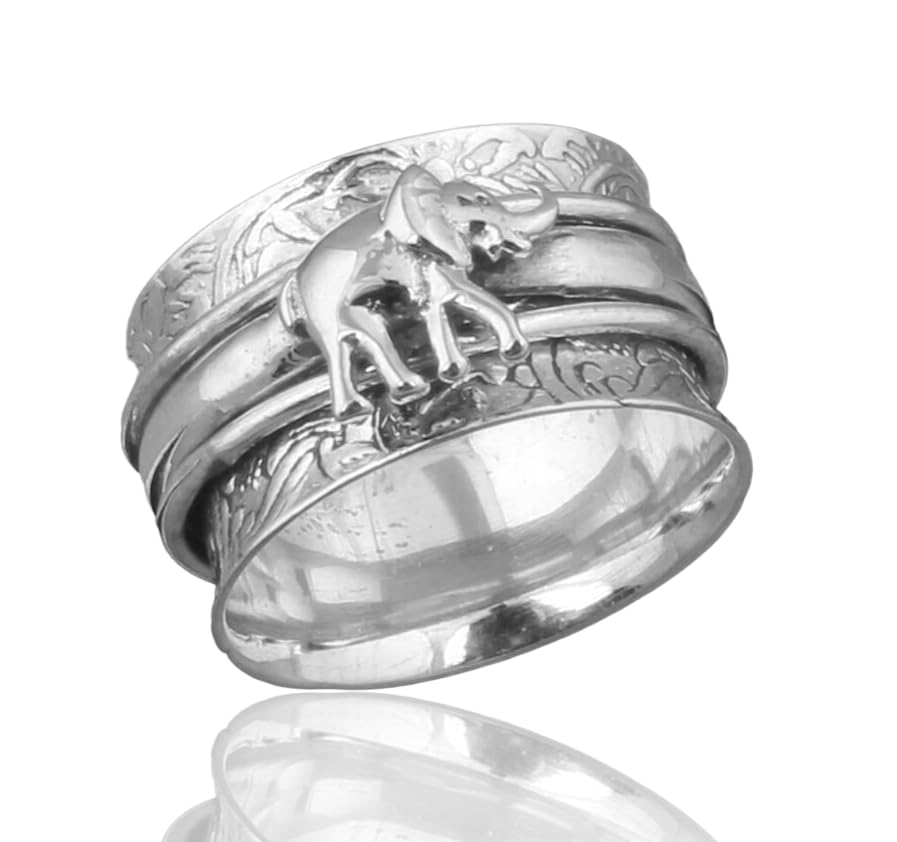 Elephant Spinner Ring, Fidget Anxiety Ring, Sterling Silver Ring Women, Meditation Spinner Ring, Elephant Band Ring, Boho Jewelry For Gift