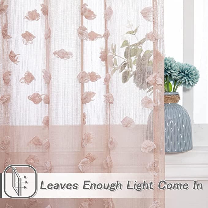 MYSKY HOME 2 paneles de cortinas de cocina de 45 pulgadas de largo, cortinas traslúcidas con pompones de color rosa polvoriento para ventanas
