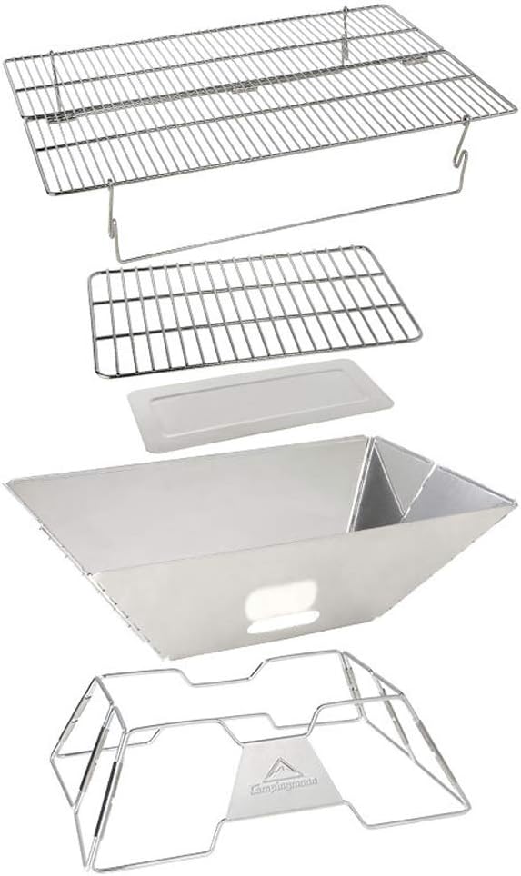 Campingmoon – Parrilla plegable para barbacoa, parrilla de carbón portátil, estufa de leña de acero inoxidable, estufa de cocina para exteriores,