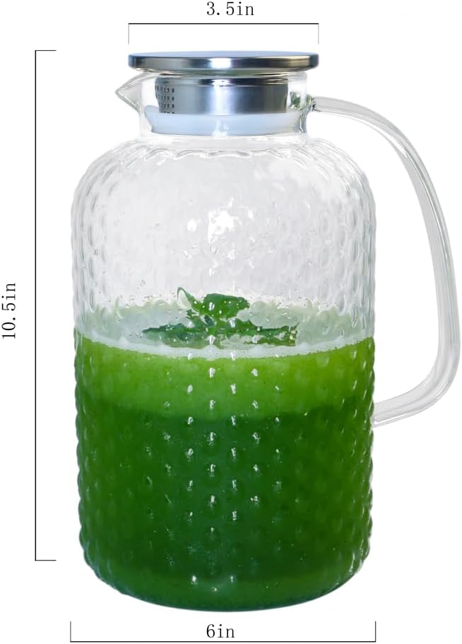 Jarra de vidrio de 102 onzas, jarra de bebidas de jugo de 3 L, olla de vidrio de gran capacidad adecuada para familias grandes y fiestas pequeñas