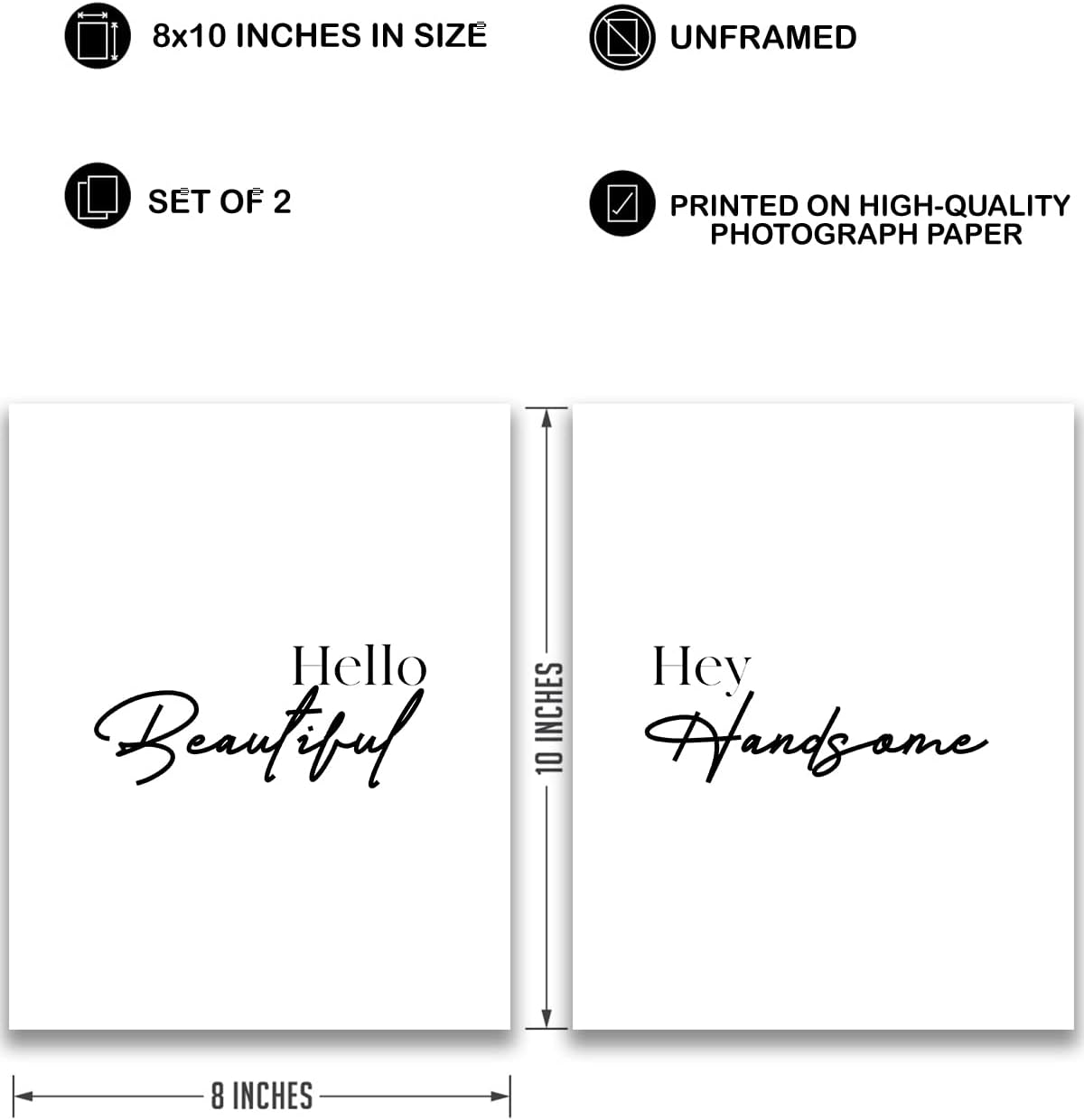 Hello Beautiful, Hey Handsome – Impresiones artísticas para pared (juego de 2)  Decoración de dormitorio principal para parejas  Impresiones de