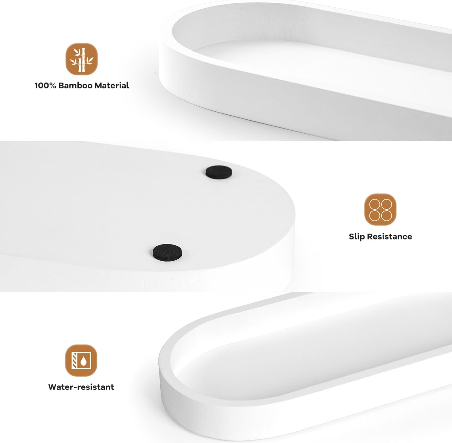 Bandeja ovalada de tocador de baño, pequeño organizador decorativo de bambú para encimera de cocina, tanque de inodoro y tocador, bandeja de velas y