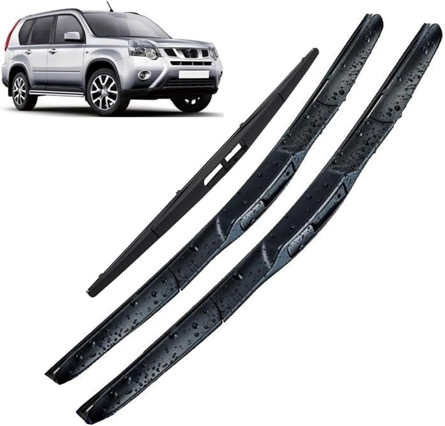 Juego de 3 limpiaparabrisas delantero y trasero compatible con Nissan X-Trail T31 2007-2013 parabrisas ventana de 24 pulgadas + 16 + 14 pulgadas