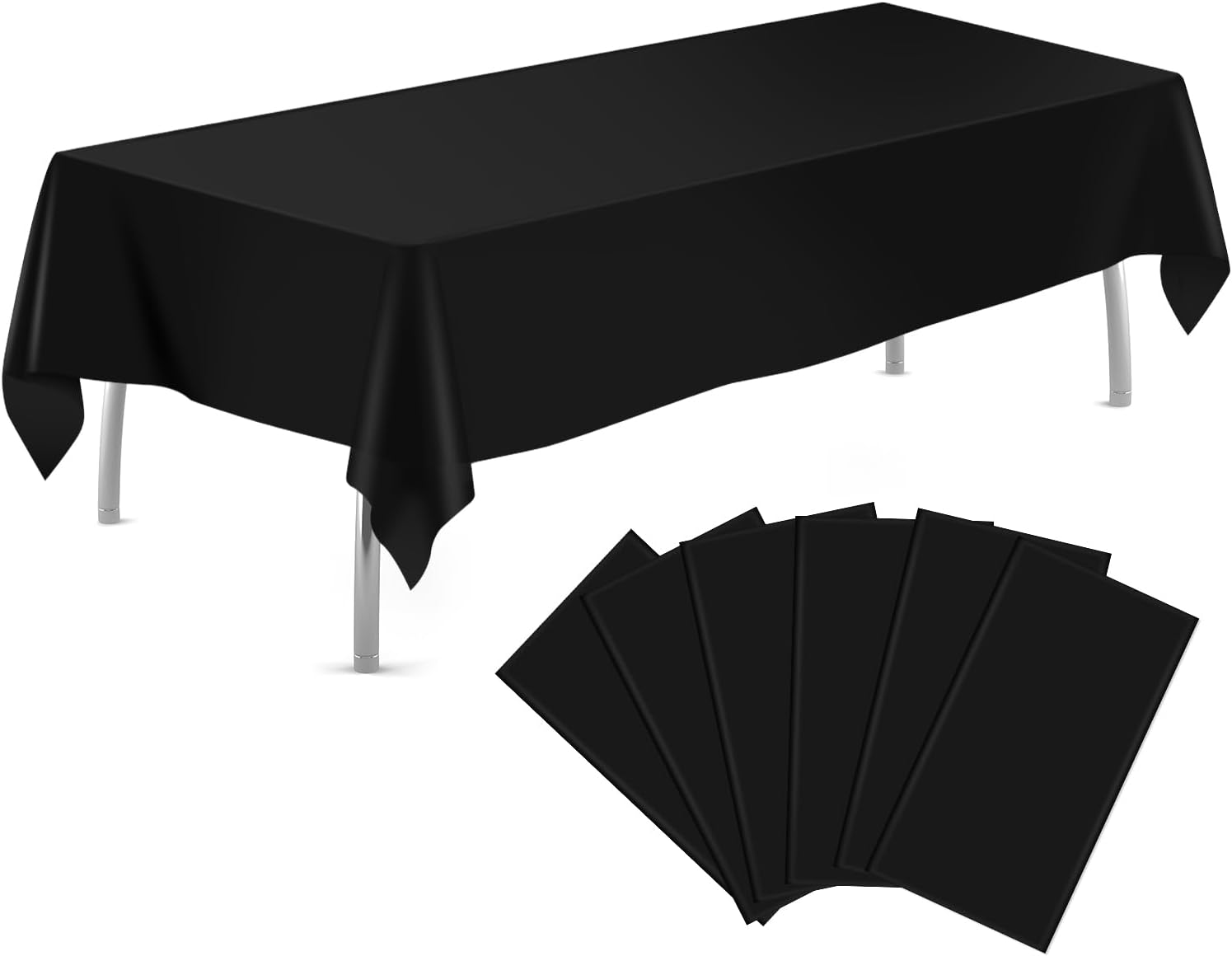 Paquete de 6 manteles de plástico desechables rectangulares de 54 x 108 pulgadas, manteles de plástico negros para fiestas