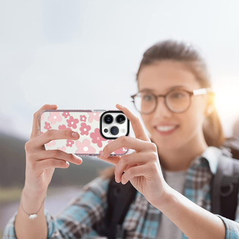 OOK Funda de cristal para iPhone 13 Pro Max de 6.7 pulgadas, bonito diseño de flores rosas para mujeres, Gilrs, TPU flexible protección a prueba de