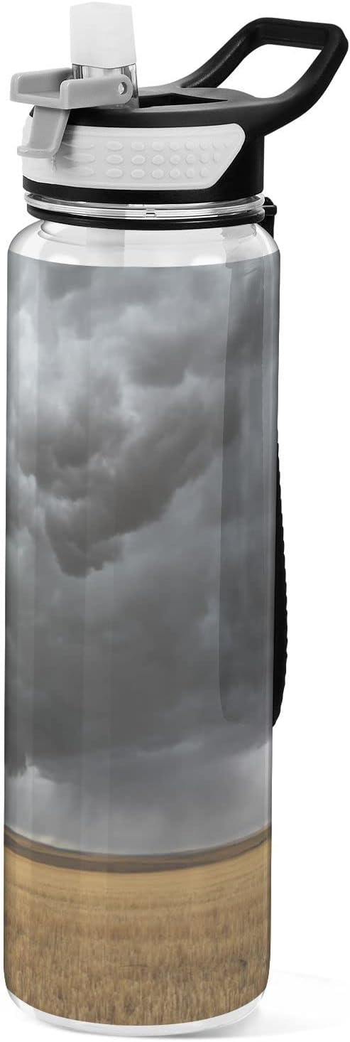Thunderstorm Tornado over The Field – Botella de agua deportiva con pajilla, 32 onzas, a prueba de fugas y sin BPA, botellas de agua reutilizables