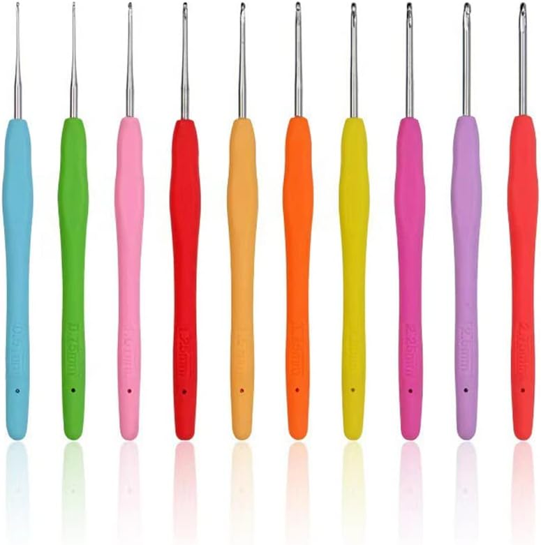 Juego de 10 ganchos de ganchillo de tamaño pequeño, asas de goma ergonómicas de agarre suave, kits de ganchillo de tamaño completo, herramientas de