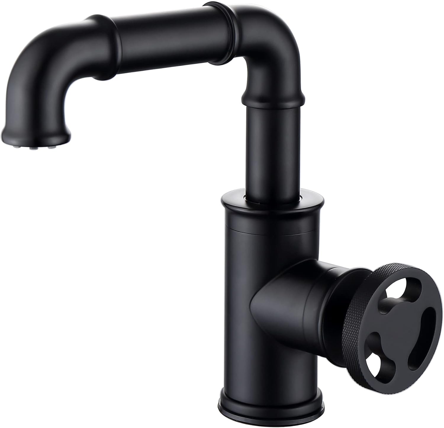 Grifo de tocador de baño negro mate para fregadero de 1 agujero, estilo vintage, estilo industrial, grifo de lavabo de baño, boquilla giratoria de