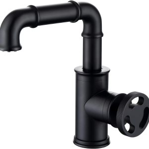 Grifo de tocador de baño negro mate para fregadero de 1 agujero, estilo vintage, estilo industrial, grifo de lavabo de baño, boquilla giratoria de Grifo de tocador de baño negro mate para fregadero de 1 agujero, estilo vintage, estilo industrial, grifo de lavabo de baño, boquilla giratoria de