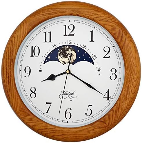 Reloj de pared exclusivo de madera de roble macizo, sin tictac, mecánico, especialidad de fase lunar, esfera móvil, regalo, decoración del hogar