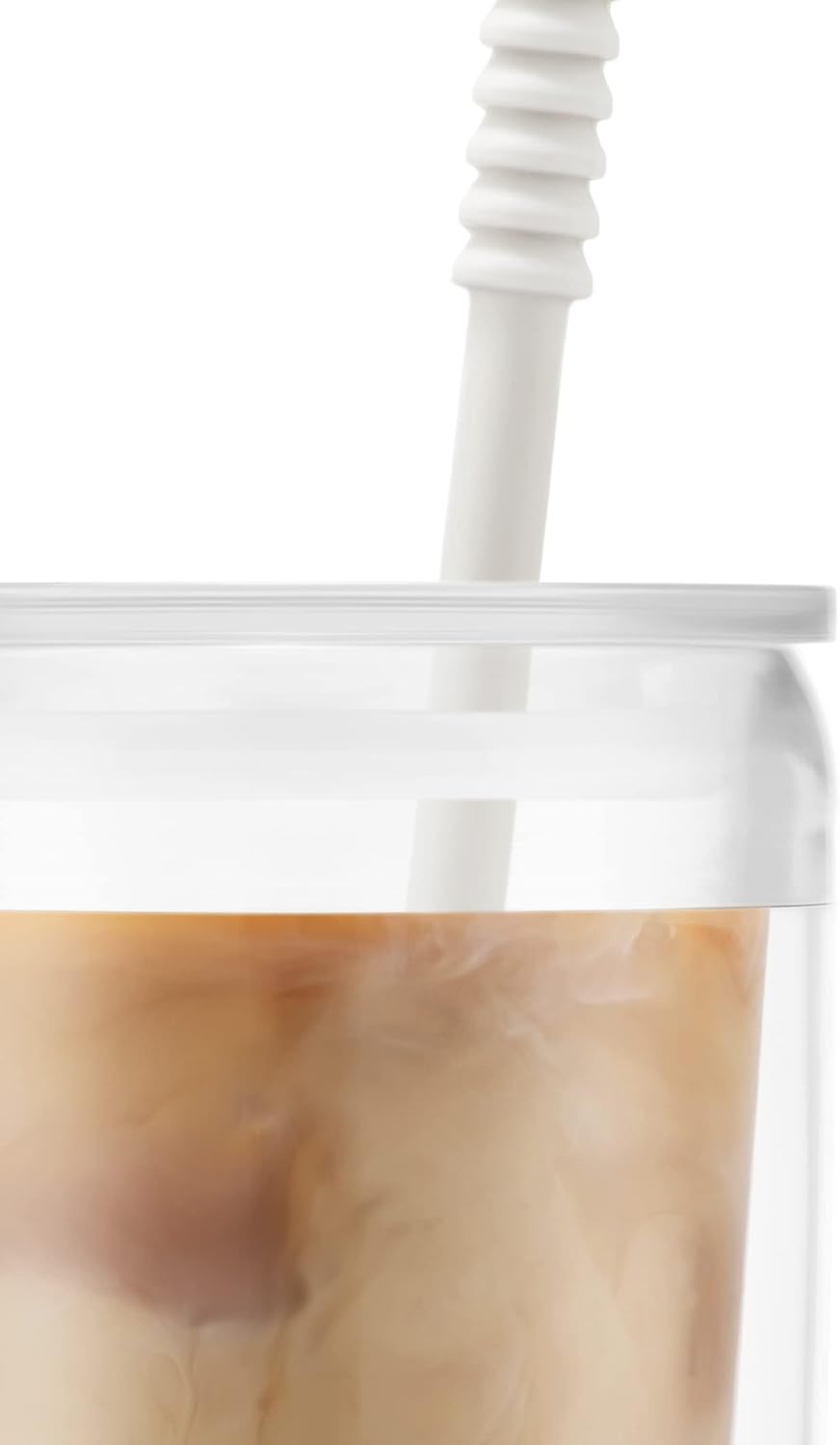Bodum Pavina To Go – Vasos aislados de doble pared con tapa y popote, 24 onzas, plástico libre de BPA, paquete de 2